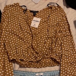 Flamenco style Polka Dot Cropped blouse Mustard Brown And shorts
